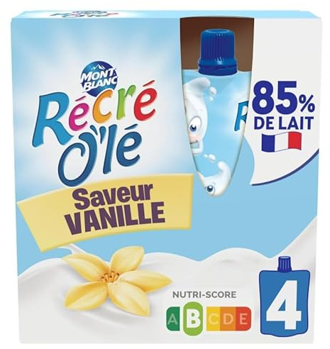 Gourdes Récré O'lé Vanille - Pack de 4 - Goût délicieusement onctueux - 340g - Compotes aux fruits, dessert sain et savoureux - Le Lot De 4