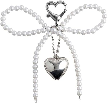 NATOSU Y2K Schlüsselanhänger Süße Schlüsselanhänger Charms Silber Herz Perle Schleife Handyanhänger Rucksackanhänger Kawaii Schleife Taschenanhänger Handyanhänger Schlüsselanhänger Handyanhänger