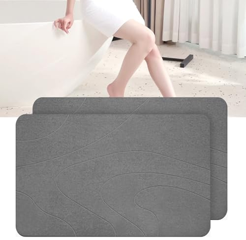Dai Lufei Alfombra de baño de piedra: tierra de diatomeas natural, alfombrilla de ducha súper absorbente, de secado rápido, antideslizante, alfombrilla de baño y suelo de baño (gris oscuro*2)
