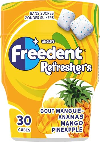 FREEDENT REFRESHERS Chewing-gum Mangue Ananas sans sucres 30 Dragées | Chewing-gum tropical mangue-ananas sans sucres pour une haleine fraîche au bureau, en voiture et au quotidien