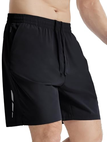 BALEAF Löparshorts för män, 18 cm (7 tum) gymshorts 2 i 1 snabbtorkande lätt med dragkedja, svart, M