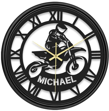 Personalizzato Orologio da Parete con Nome, Motocicletta Orologio da Parete con Disco in Vinile con 7 Cambi di Colore, Orologio in Ferro Vintage, Regali Creativi per gli Appassionati di Moto - 40 cm