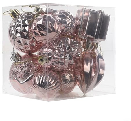 FUANA 12-teiliges Weihnachtskugel-Set zum Aufhängen, Weihnachtsbaumschmuck, Weihnachtsgirlanden, Dekorationen, Tannenzapfen, Kugel-Anhänger für Urlaub, Zuhause, Hochzeitsdekoration (Rosa)