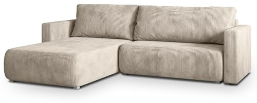 Masseno Ecksofa Turin P mit Schlaffunktion L-Form, Modern Sofa mit Bettkasten, Wohnzimmersofa, Couch, Soffa, Bettsofa, Couchgarnitur - Creme, POSO 100
