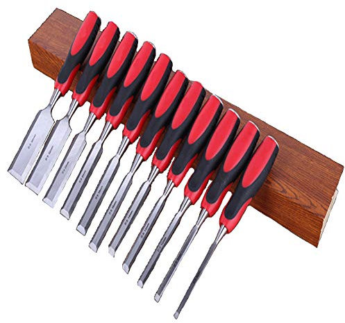 FYNNDM Set di scalpelli Professionali per Intaglio del Legno - 11 Pezzi di Utensili affilati per la Lavorazione del Legno - Ottimi per Principianti (Nero + Rosso)