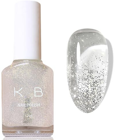Virellay Nagellack Klar Glitzer, Glitzer Nagellack Durchsichtig Ohne UV Lampe, Langanhaltender Schnelltrocknender für Frauen DIY, 12 ML (Transparent Glitzer, 12 ML)