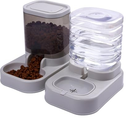 Kit dispensador para Gatos y Perros Piezas Dispensador de Agua para Mascotas, Bebedero y comedero Dispensador Comida y Agua 2Unidad (KIT3475GRIS)