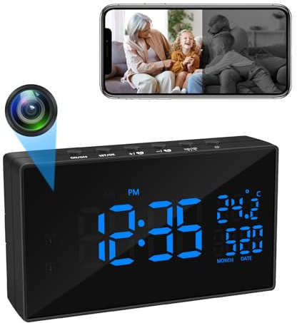 Yadayuki Dold minikamera HD 1080P Spy WiFi-väckarklocka, 2,4/5 Ghz WiFi osynlig dold spionkamera kompatibel med mörkerseende och rörelsedetektering, app fjärrövervakning