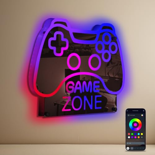 ineonlife Game Zone neonskylt, spegelfärg LED-skylt spelkonsoler dimbar neonskylt spel zon ljusskylt för dekoration gamer för pojkrum gåva för barn