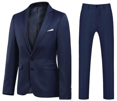 YOUTHUP Men's 2 Pieces Suits 2 Buttons Business Wedding Suit Tuxedo Blazer and Trousers, Dark Blue, XL