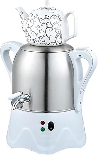 OZPPM Fabricante De Té Turco Eléctrico, Samovar Turco Eléctrico con Función De Mantenimiento Cálido, Tetera De Acero Inoxidable 3L Y 1L Tetera De Cerámica, para Café, Té Perfumado, Té Turco,White
