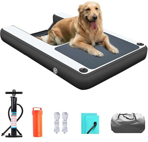MZZKFC Hunderampe Für Pool，PVC Hund Pool Rampe Mit Eva-Anti-Rutsch-Matte & Stufen, 150cm, Faltbare Aufblasbare Poolrampe Für Hunde，Meere/Seen/Docks, Belastung 105kg(Black)