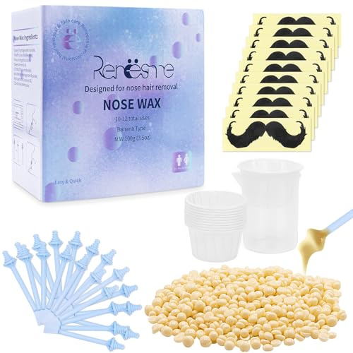 EOPUOZS Nose Wax Kit, cera per capelli nasali, cera per naso con fagioli di cera da 100 g, 20 bastoncini per capelli nasali, 10 contenitori, 1 misurino da 100 ml, 10 adesivi per barba, cera per