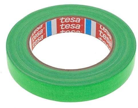 Tesa 4671 - Cinta adhesiva de tela Gaffer (19 mm x 25 m, color verde flúo, tejido recubierto de PE, grueso, interior y exterior, muy adhesivo, para artes y espectáculos, señalización, color verde
