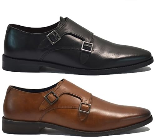 Mens Lace Up Brogues Double Monk Strap Smart Shoes - Real Leather - Casual, Wedding, Business Boots, Oxford | Italian, Formal Smart (Black, UK Footwear Size System, Adult, Men, Numeric, Medium, 10)