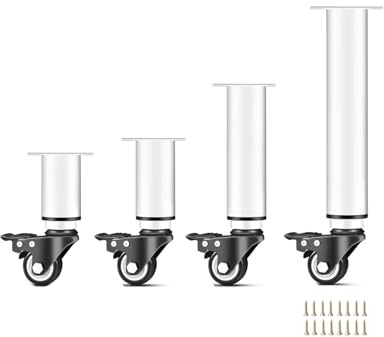 Höhenverstellbare Tischbeine, Set mit Rollen und Bremsen, strapazierfähig, für Couchtische, Sofas, Camping, weiß, 4872 cm, inklusive Schrauben für einfache Installation