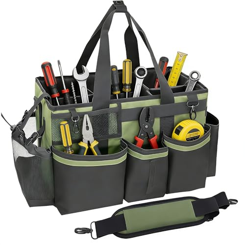 mumisuto Cleaning Caddy Bag, Cleaning Organiser with Handle, Caddy Organiser Large Multi Pocket Bucket Tool Bag for Cleaning Supplies, Garden, Car, Home