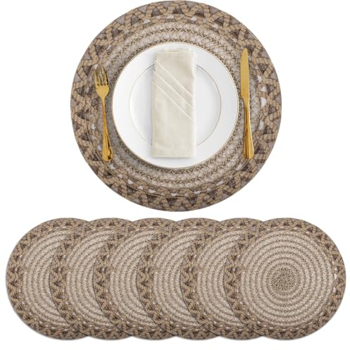 fanquare 38cm Runde Jute und Polyester Geflochten Platzsets Braun 6 Stück