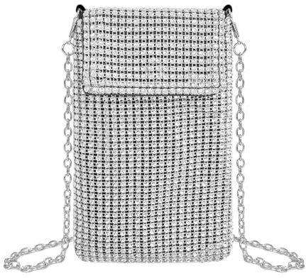 Diamanten besetzte Handytasche, Damen Fashion Pailletten Tasche Damen Glitzer Tasche Mode Crossbody Kettentasche Tasche Abendtasche für Abend Prom Hochzeit Party Bankett