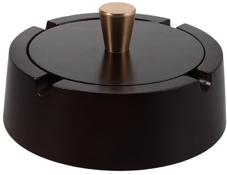 OUNONA Cenicero de Madera con Tapa y Revestimiento de Acero Inoxidable, Cenicero a Prueba de Viento para Interior y Oficina, Accesorio Portátil en Sala de Estar y Escritorio