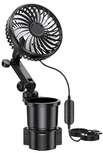 Arecobticy 2 in 1 USB Car Fan and Cup Holder Expander Height 177cm Cable for Auto Cooling Vehicle Cup Holder Extension