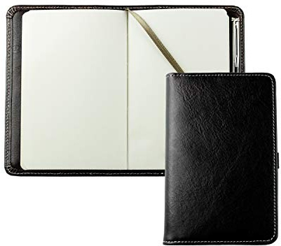 DELMON VARONE - Personalisierbares Taschen Notizbuch Etui DIN A6 Leder Vintage Anilin schwarz, Blanko Taschennotizbuch unliniert im Hardcover Ledereinband mit Stiftschlaufe, Einschubfächer & Merkband