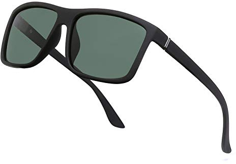 NIEEPA Men's Driving Sports Polarized Sunglasses Square Plastic Frame Glasses (Dark Green Lens/Black Frame)