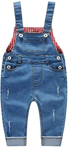 KIDSCOOL SPACE Salopette di Jeans Strappati per Bambini, Pantaloni di Maglione di Jeans Morbidi per Bambini,Azzurro,3-4 Anni