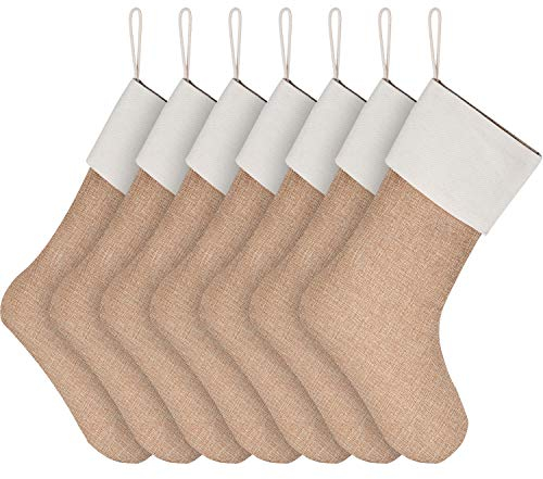 Sunshane Weihnachsstrumpf Sackleinen Kamin Weihnachtssocken zum Befüllen & Aufhängen für Weihnachtsdeko Oder DIY (Flachs, 7)
