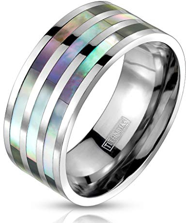 Paula & Fritz® Ring Damen Silber Abalone-Muschel Titan-IUM Grade 2 Größe 70 (22,3) 8-mm breit Partnerring Verlobungsring Herrenring Bandring Damenring