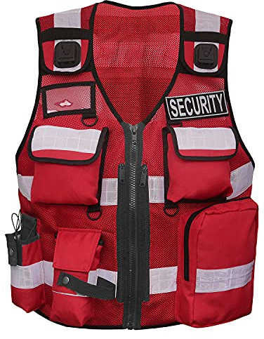 By Johanna Sicherheitsweste Schutzweste Wachschutzweste Securityweste Einsatzweste Kennzeichnungsweste Reflektierend 211 Rot + 2 Patch BRANDSCHUTZ HELFER