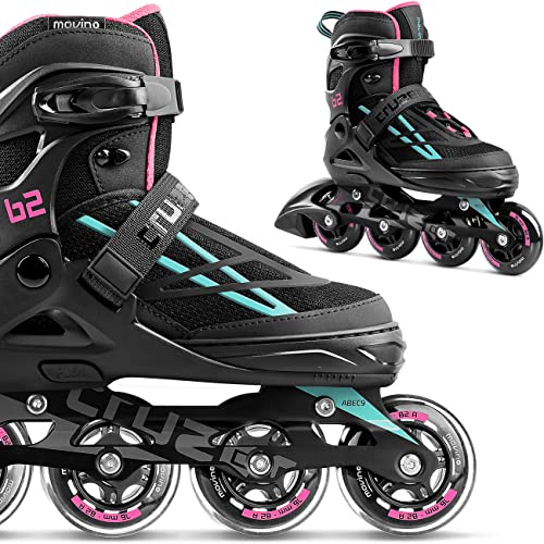 Movino Inline Skates | Cruzer B2 | Pattini a rotelle regolabili | Pattini in linea | ‎L (38-41) | Cuscinetti ABEC9 | Ruote grandi 80 mm | Sistema di fissaggio a tre stadi: fibbia, lacci e cintura
