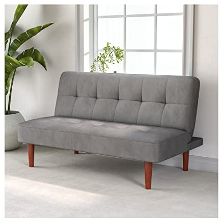 INMOZATA Sofa Bed 2 Seater Occasional Sofa Linen Fabric Single Corner Sofa Couch Settee Recliner Sleeper Sofa for Kids Living Room Bed Room (Grey)