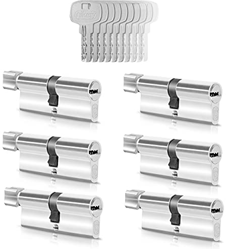 GERCAR 6x Knaufzylinder gleichschließend 6 Schließzylinder 40/40 inkl. 30 Schlüssel - 80 mm - Türschloss Zylinderschloss mit N+G Funktion gleichschliessendes 6er Set - Länge: 80mm A:40 B:40