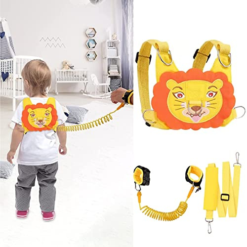 Leone Guinzaglio per Bambini, Imbracatura di Sicurezza Bambini per Passeggiate 1.5m, Anello Girevole in Inossidabile a 360 Gradi, Anti Perso Corda, Spalline Regolabili, Bambino Imparare A Camminare