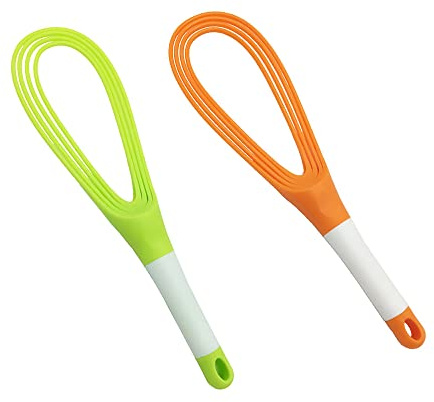 Kitchen Twist Whisk, 29CM Plastic Flat Balloon Whisk Thick Wire Egg Frother Beater Non Stick Cookware for Cooking Blending Whisking Stirring, Green+Orange