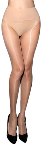 HTRUIYATY Medias Transparentes Mujer Brillantes Aceitosas Sexy Pantys Sin Costuras Ultradelgado 3 Den Beige