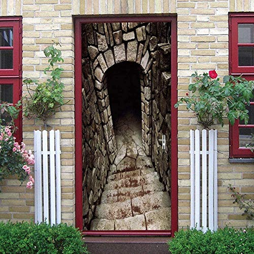 Murales Poster Per Porte 90X200Cm Gradini In Pietra Ad Arco In Pietra Carta Da Parati Adesivo Per Porta 3D Autoadesivo Fotomurali Impermeabile Decalcomanie Famiglia Soggiorno Bagno Decorazione