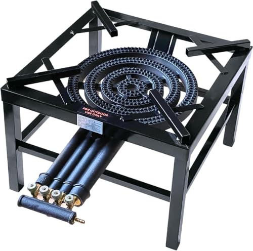 Housetronics Cast Iron Steel Gas Burner Stove – Heavy Duty Powerful Heat, Uses LPG, butane and Propane, Black Cooker for Catering, Camping, Outdoor Parties, Weddings & Outdoor Party (Four Keys)