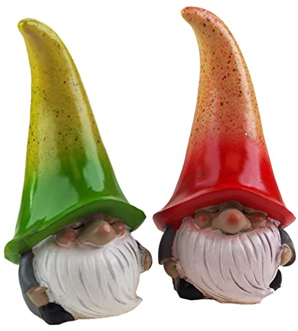 BWG Large Hat 22cm Garden Gnome Gonk Ornaments Figurines - Green Red (Set of 2)