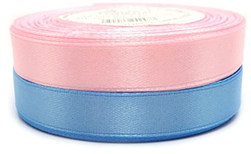 Set 2 Farben Satinband Schleifenband Dekoband Band Bastelband Geschenkband Nähband Zierband Satin Baby Rosa Blau (12 mm)