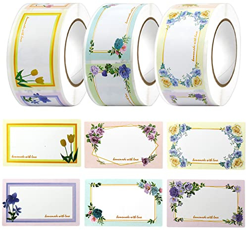 750 st sylt, etiketter, självhäftande klistermärken för märkning självhäftande etiketter, avtagbara 5 x 3 cm blommor, eukalyptusmotiv för sylt, bakning, flaskor, handgjorda klistermärken, 12 färger