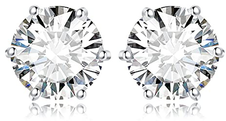 JewelryPalace Round Cut 6ct Cubic Zirconia Solitaire Stud Earrings for Women, 925 Sterling Silver 14k White Gold Plated Earrings for Her, Classic Simulated Diamond Earrings Jewellery Sets