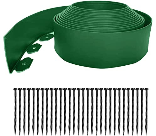 Bordure de jardin flexible de 10 m en plastique avec 30 pointes - 10 cm de haut - Kit de bordure de paysage pour parterres de fleurs, herbe, jardin (vert)