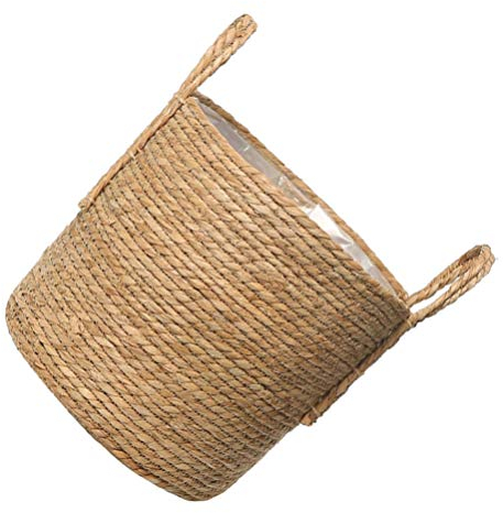 Operitacx Cesta para Plantas de Algas Marinas con Asas, Cesta de Almacenamiento Tejida, 6,3 Pulgadas de Diámetro, para Macetas de Almacenamiento y Cestas para Ropa, Pícnic y Comestibles