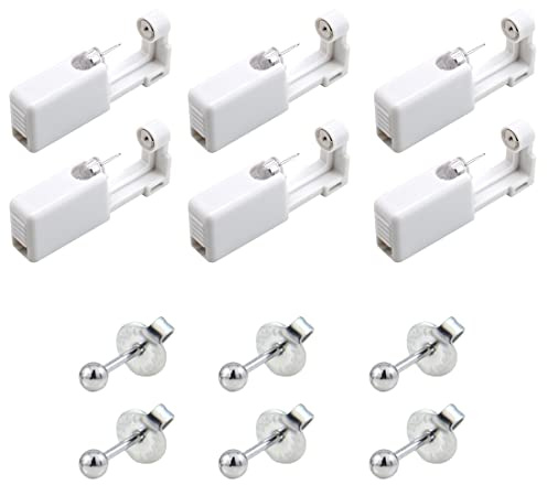 REQAG 6 Paquetes Pistolas Desechables para Piercing de Oreja Blanco Kit de Pistolas de Perforación sin Dolor Portátil Juego de Herramientas de Pistola de Perforación para Niñas, Mujeres, Hombres