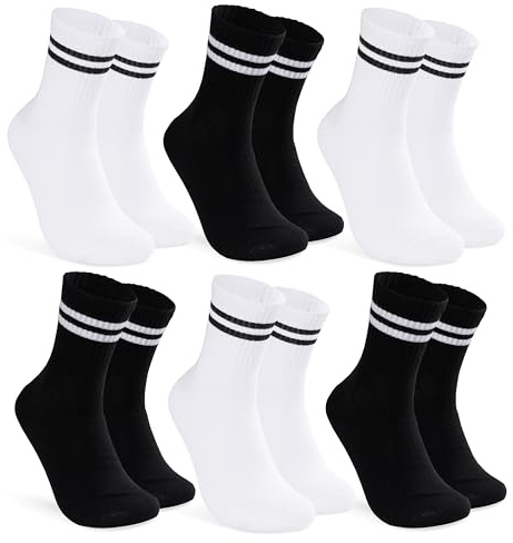 CityComfort herrstrumpor – paket med 5 eller 6 randiga strumpor för män och tonåringar mjuka andningsbara – arbete sport gym vardag – storlek 6-12, Svart/vit - 6-pack, 43-46 EU