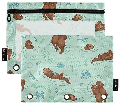 GAIREG Niedliches Otter-Bleistiftetui für Ordner, Reißverschluss, 3 Ringbuchtaschen, 2 Stück