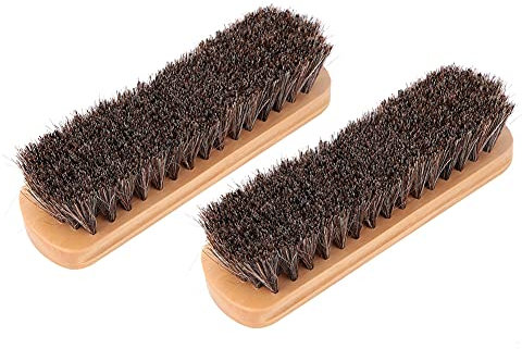 MUNEFE Spazzola per Scarpe in Crine di Cavallo in Legno da 2 Pezzi, Spazzola per La Pulizia di Scarpe E Stivali in Pelle, Set di Lustrascarpe per Uso Domestico(Colore registro Grande)