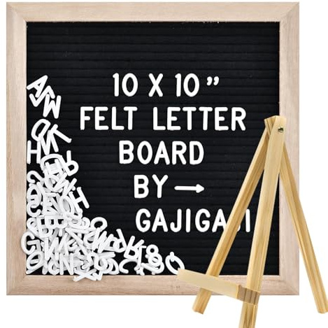 Felt Letter Board with Letters Changeable, Frame Wooden Message Board, Numbers, Symbols & Letters 340 Piece, Tripod Stand, for Baby Announcements, Milestones, Tabletop Decor, Wedding Party Decor